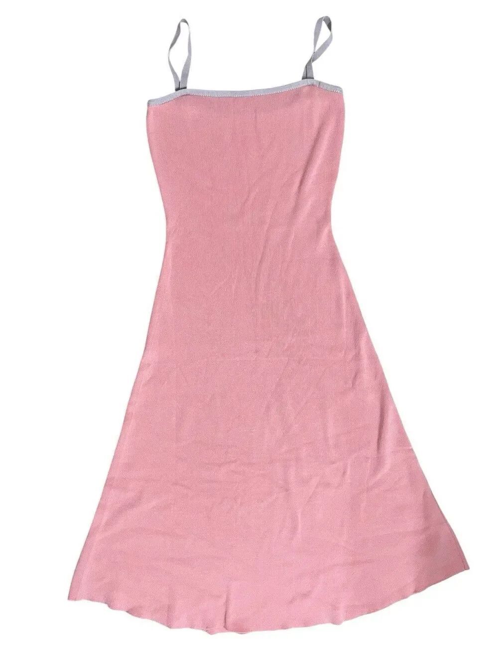 Pink Knit Midi Cami Slip Dress Contrast Trim Spaghetti Strap Size XS/S